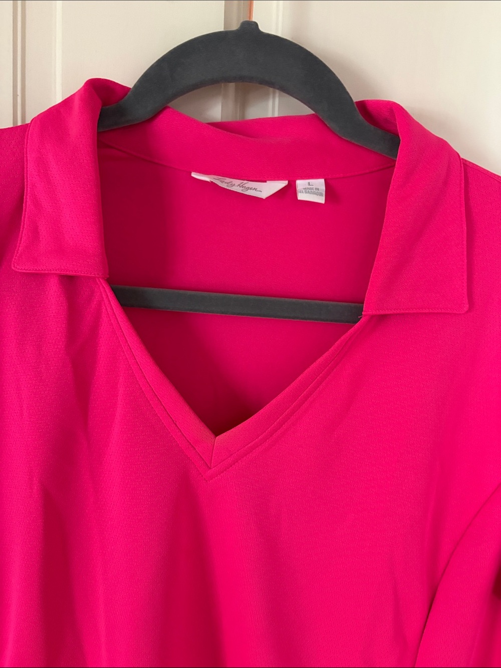 Lady Hagen Women's V-Neck Polo Tee in Hot Pink - Picture 8 of 8